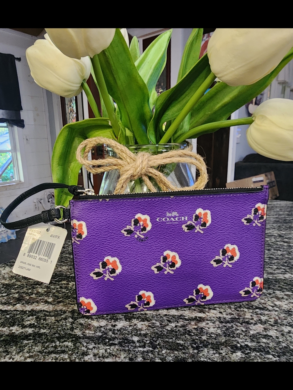 Coach Bramble Rose  Purple Floral Zip Wristlet- Style-F56027